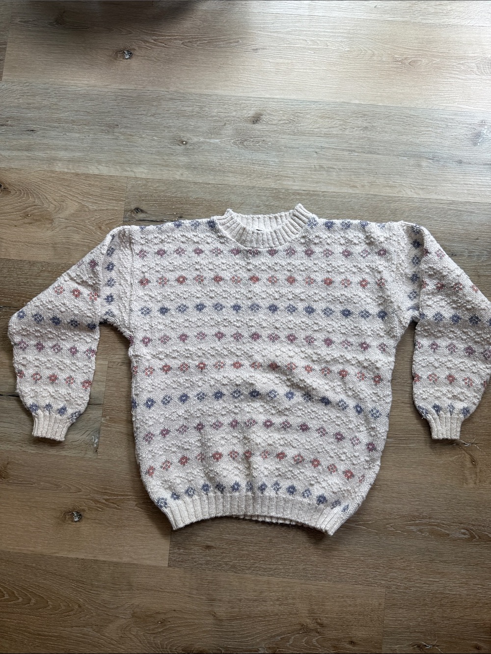 Vintage Eddie Bauer Cream Cotton USA Crewneck Sweater Retro Cozy Knit Petite S